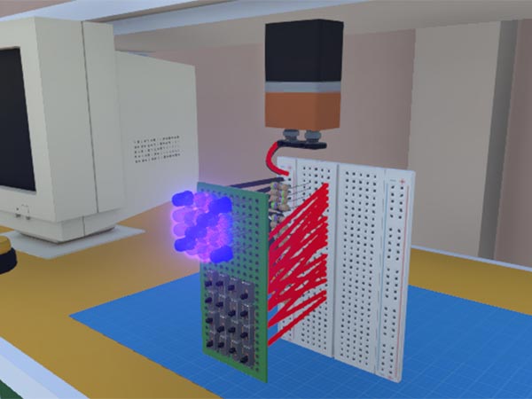 an electronic project with a led grid and protoboards