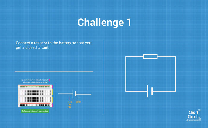 tablemat with challenge 1 description, extra info and circuit diagram