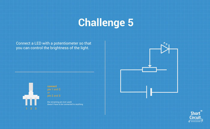 tablemat with challenge 5 description, extra info and circuit diagram